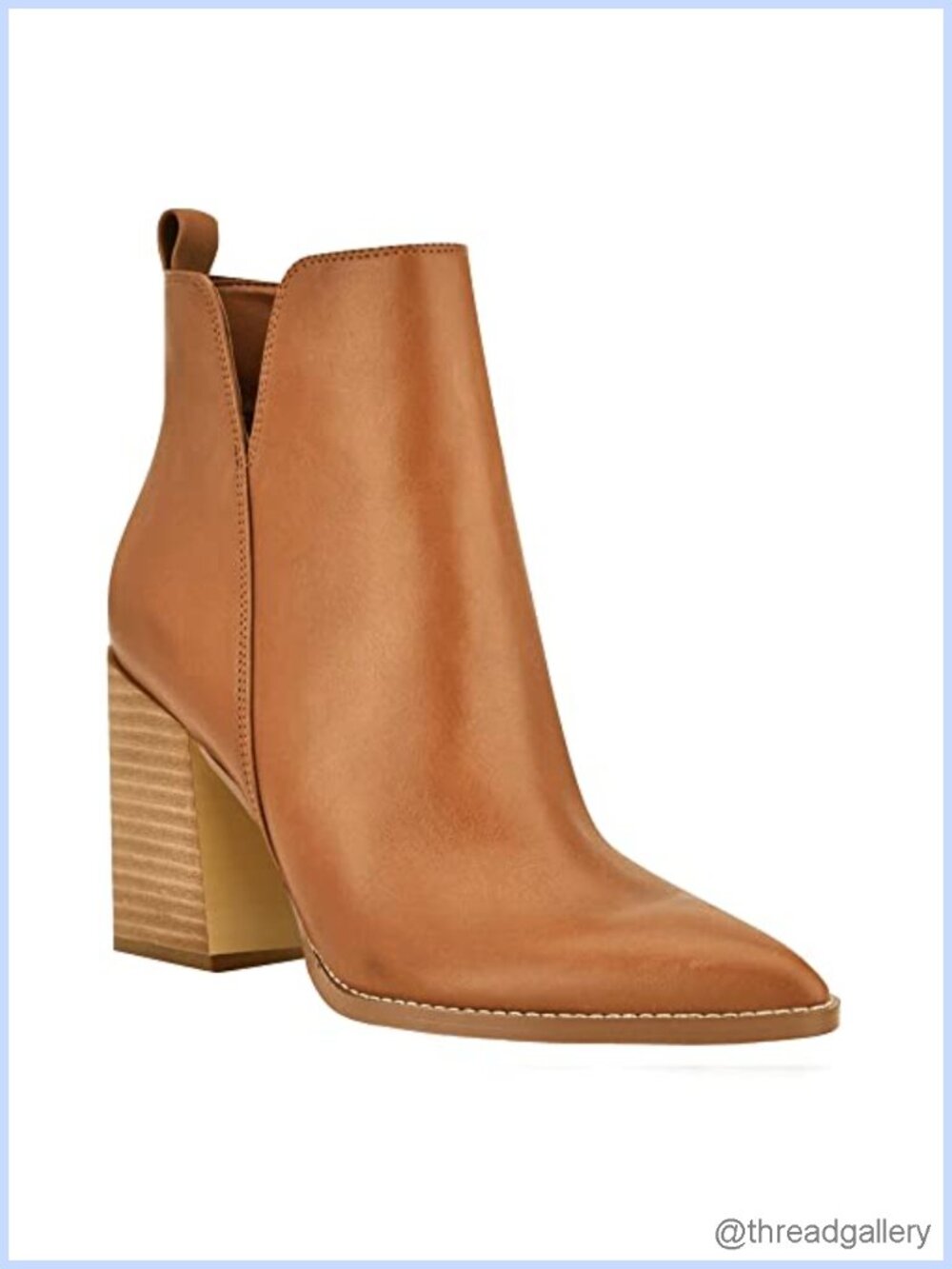 Faux Leather Pointed Toe Ankle Boots Chunky Stacked Heel Cutout